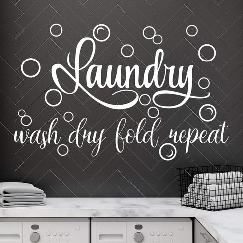 Zonon Laundry Room Sign Decals Decor, Funny Wash Dry Fold Repeat Wall Stickers for Bathroom Home Decorations