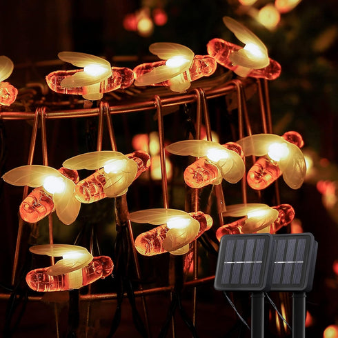 oopswow 2Pack 30LED 8 Solar String Lights Outdoor, Honey Bees Fairy Lights, Modes Cute Bee Lights Waterproof for Garden