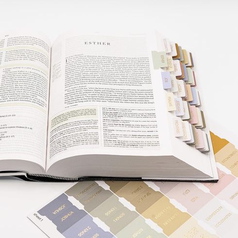 Verse & Vow 66 24 Bible Tabs, Coastal Crush - Tabs + Blanks, Laminated Gold Embossed, Durable & Elegant Bible