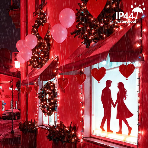 2 Pack 33ft 100 YEGUO Valentines Day String Lights Battery Operated, Each LED Red Christmas Lights Outdoor Waterproof