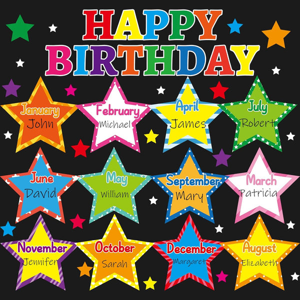Happy Birthday Bulletin Board Set, Glitter Star Decorations with Confetti Cutouts for Classroom Birthday Calendar