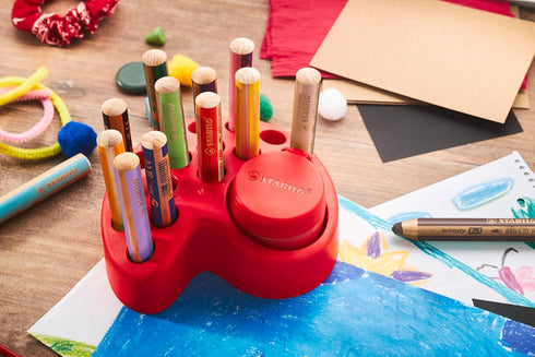 STABILO Multi-Talented Pencil Woody 3 in 1, Deskset of 15, 10 x Woody, 2 x Woody Pastel, 3 x Woody Duo