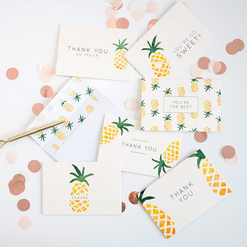 4x6 36-Pack) Set, Gooji Pineapple Thank You Cards (Bulk Matching Peel-and-Seal White Envelopes | Assorted Watercolor