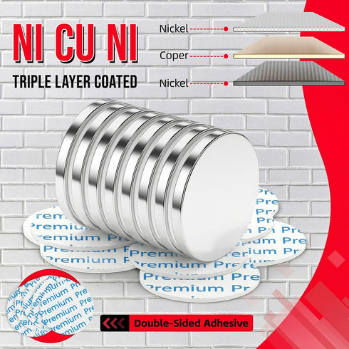 4Pcs FINDMAG Strong Neodymium Disc Magnets with Double-Sided Adhesive, Powerful Permanent Rare Earth Magnets, Fridge