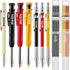 Enhon Mechanical Carpenter Pencils Set with Marker Refills, Carbide Scriber Tool, Built-in Sharpener for Woodworking