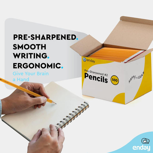 Enday #2 Pencils Bulk - 500 Pack, Pre-Sharpened Wood-Cased Yellow Pencils with Latex-Free Eraser Top