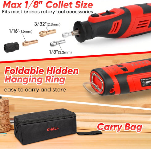 8V 2.5 122 5-Speed SHALL Cordless Rotary Tool Kit, Lightweight Ah Battery Rechargeable Dog Nail Grinder w/ Accessories