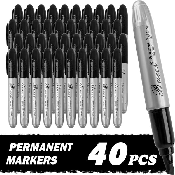 King Size Permanent Markers, 40 Count Black Jumbo Waterproof & Smear Proof Markers for Office Supplies