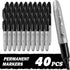 King Size Permanent Markers, 40 Count Black Jumbo Waterproof & Smear Proof Markers for Office Supplies