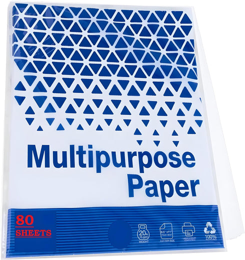 80 Sheets 8.5" x 11" White Multipurpose Paper, 20 LB (75 gsm)