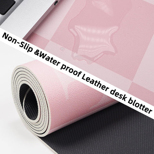 Non-Slip Pink Desk Pad, Waterproof PU Leather Desk Protector, Large Blotter, Easy Clean Laptop Writing Mat