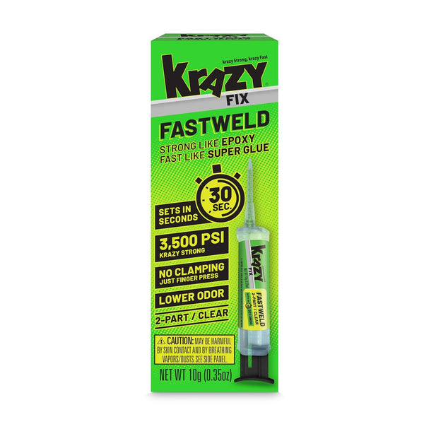 Krazy Fix Fast Weld, 2 Part Epoxy Weld, Permanent Bond Sets in 30 Seconds, Low Odor Clear Adhesive Liquid