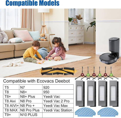 Replacement Parts Kits for ECOVACS Deebot Ozmo T8 T8+ T8 Aivi T8 MAX T9+ N8+ N10 Plus for Yeedi Vac 2 Pro
