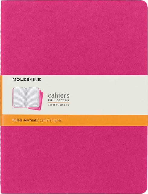 Moleskine Cahier Journal, Soft Cover, XL (7.5" x 9.5"), Ruled/Lined, Kinetic Pink, 120 Pages (Set of 3)