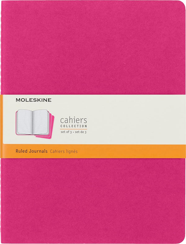 Moleskine Cahier Journal, Soft Cover, XL (7.5" x 9.5"), Ruled/Lined, Kinetic Pink, 120 Pages (Set of 3)