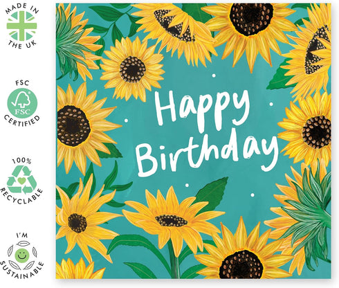 Sunflower Birthday Card Vibrant Flowers Cheerful Greeting for Friends, Him, Her, Women, Men, Besties, Colleagues