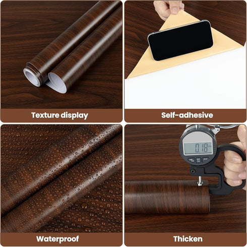 Countertops 15.7" 118" Decoroom Wood Grain Contact Paper Dark Walnut Contact Paper Peel and Stick Wallpaper for Wooden