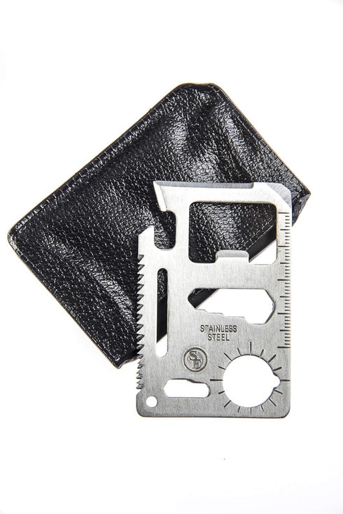 SE 11-Function Stainless Steel Pocket Tool - Compact Multi-Tool with Leatherette Case for Camping, Hiking - MT908-1