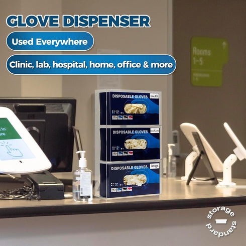 Storage Standard 16.5 10 3.5 Inches Triple Glove Box Holder Wall Mount Glove Dispenser - Disposable Glove Holder Wall