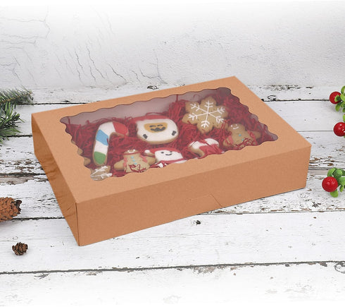 20-Pack Bakery Boxes with Window: 12" x 8" x 2.5" Cookie Boxes for Muffins and Pastries (Brown)