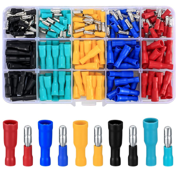 200 Pcs Bullet Connectors Male and Female, 22-16AWG Insulated Splice Crimp Terminals for Electrical