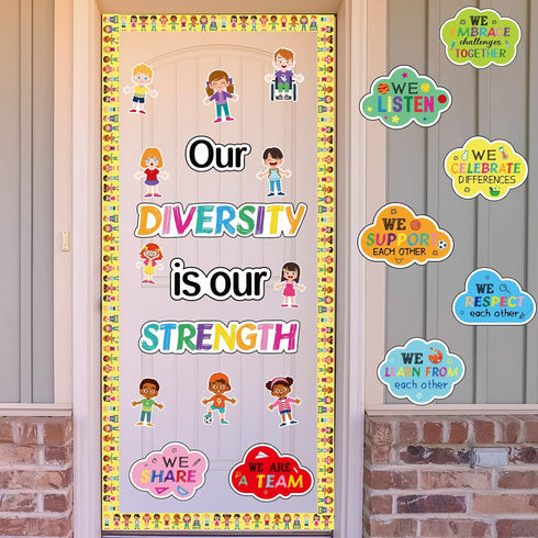 Diversity Bulletin Board Decoration Set, Diverse Students Borders Cutouts for School Classroom Craft