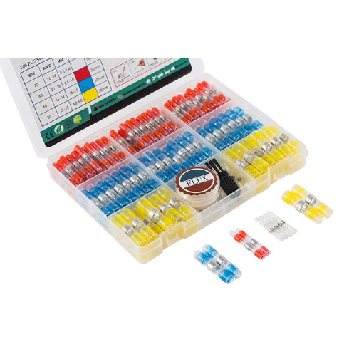 Heat Shrink Butt Connectors, Marine Grade Solder Seal Wire Connectors Kit, Waterproof Insulated (140PCS)