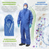 Pack 5, 50 AMZ Medical Supply Disposable Coveralls with Hood, Medium, Blue, of GSM SMS Fabric, Front Zipper, Elastic