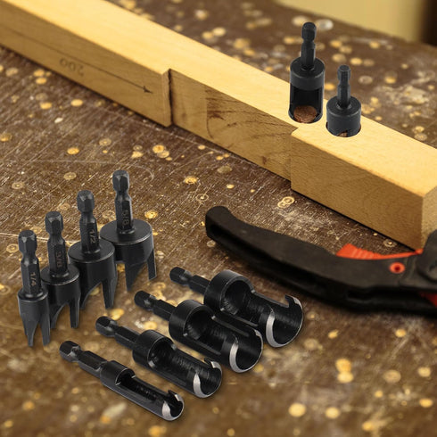 Rocaris 8 Pack Wood Plug Cutter Drill Bit Set, Straight and Tapered Cutting Tool with 1/4" Hex Shank