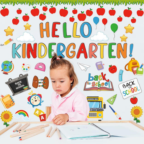 Hello Kindergarten Bulletin Board Decorations, 76Pcs Back to School Classroom Decor for First Day of School