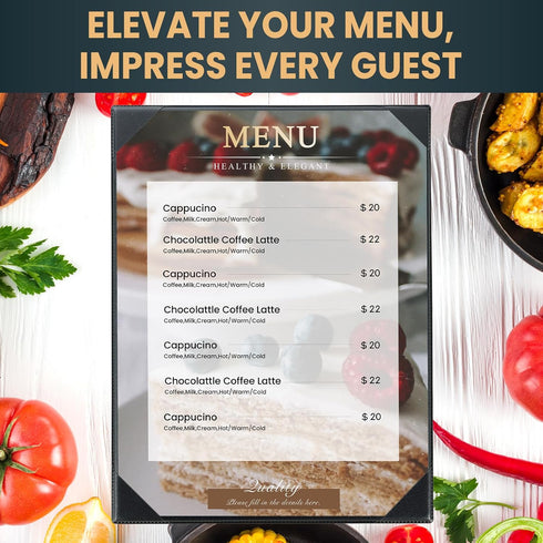 12 Pack 1 8.5" 11" 8.5" 11" View x Menu Holder Menu Covers | Black Leather Menu Sleeves Book Style for Restaurant