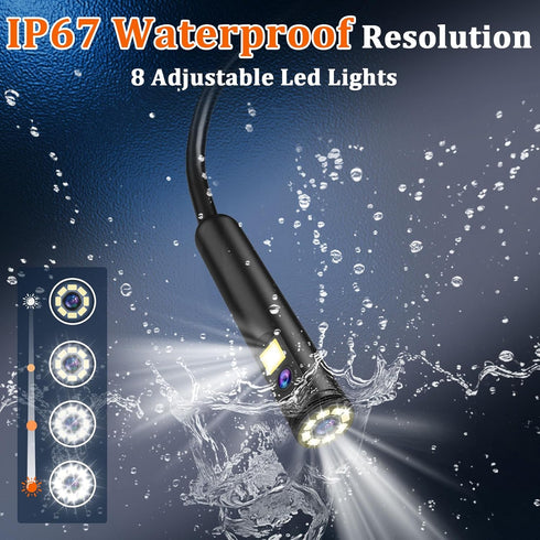 Ferdiiz 4.3" Screen,1920P 8 Lights,16.4ft Light,IP67 Dual-Lens Borescope with Light, Endoscope Camera with Light