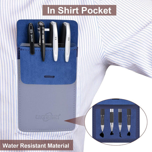 Cacturism 4 Pack Pocket Protector, Premium PU Leather Pen Holder Pouch Organizer for Shirts, Lab Coats, Pants (Blue)