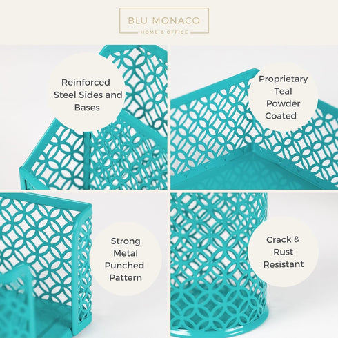 BLU MONACO 6 Piece Dark Teal Desk Organizer Set - Teal Desk Accessories for Women, Desktop Organization
