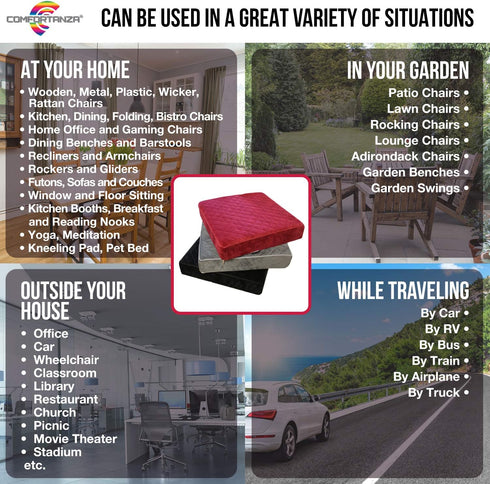 COMFORTANZA 18x18x5 Booster Cushion for Adults - Medium-Firm Seat Cushion for Home, Office, Wheelchair, Car - Washable