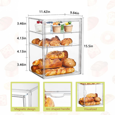 Countertop,4 Display15.5x11.4x9.8inch1 Pack SANKEU Pastry Display Case,Bread Box for Kitchen Layers Adjustable Clear