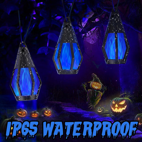 33Ft 15 Bulbs, Solar String Lights for Outside, Solar Patio Lights with Flickering Flame Light Waterproof Blue Solar