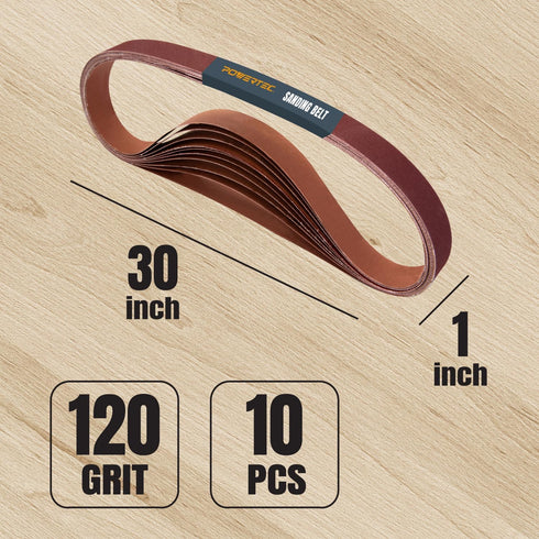 POWERTEC 1 x 30 Inch Sanding Belts, 120 Grit Aluminum Oxide, 10PK (111310)