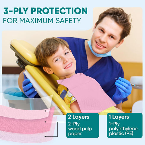 13" 18" 3-Ply, Pack 50 Amira Beauty Disposable Dental Bibs x Soft, Tear-Resistant, Waterproof Bibs for Dental, Nail