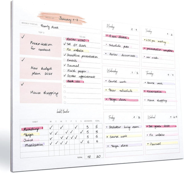 Lamare Weekly Planner Notepad, 52 Undated Weekly Sheets, Daily To Do List, Habit Tracker, Academic Planner