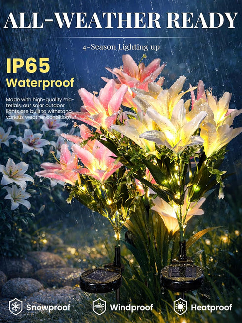 2 Pack (1White,1Pink) GIGALUMI Solar Garden Lights, LED Lily Garden Decor Carefree Solar Flowers Outdoor Waterproof