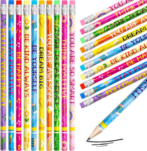 Fancy Land 50PCS Inspirational Wooden Pencils with Eraser, Motivational Sayings for Classroom