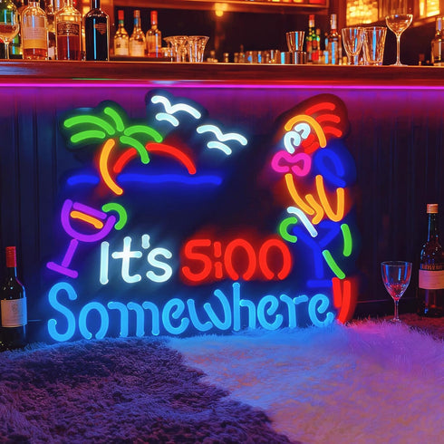 5:00 Jigsaw Puzzle IT'S FIVE OCLOCK SOMEWHERE Neon Light Sign, Man Cave Men LED Light, Home Wall Signs Gifts