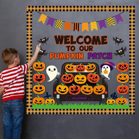 Halloween Pumpkin Honeycomb Balls Bulletin Board Set, Cutouts for Classroom Birthday Party Decor with Ghosts and Bats