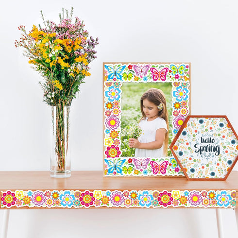 Spring Bulletin Board Die-Cut Flowers - 78.7ft Butterfly Border Trim for Classroom Decorations and Wall Decals