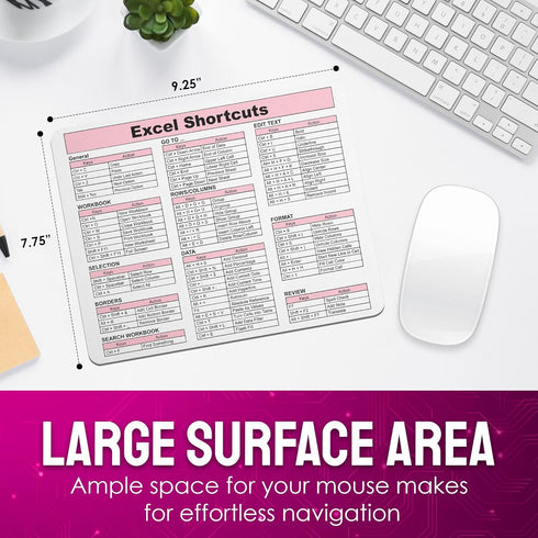 Excel Shortcuts Mouse Pad - 7.75 x 9.25 x 0.2 inches, 66 Commands, Ultimate Productivity Tool for Efficient Excel
