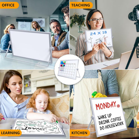 Dry Erase White Board, 16X12in Large Magnetic Desktop Whiteboard with Stand, 8 Markers & 4 Magnets