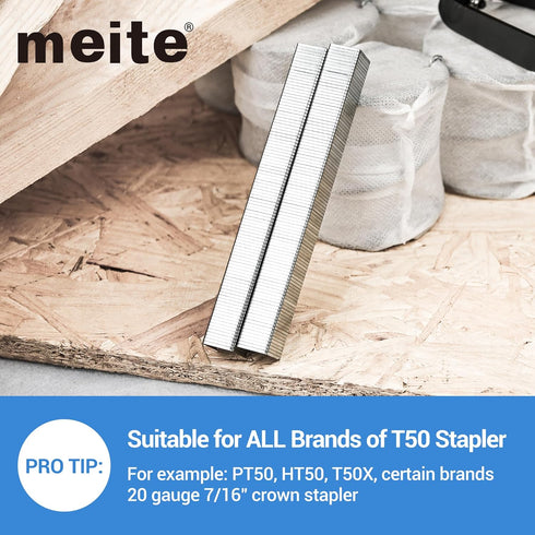 Meite T50 Heavy Duty Staples, 3/8 Inch 20 Gauge Galvanized Upholstery Staples for Staple Gun (1,512 Counts)