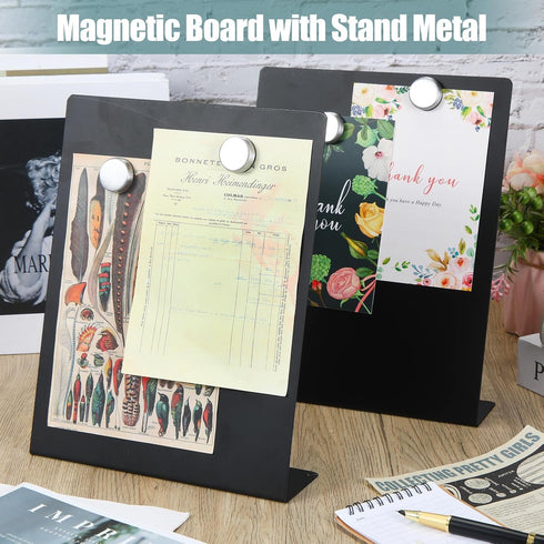 Fainne 1 Pcs 11 x 8.7 Inch Magnetic Bulletin Board with Easel Stand Magnetic Metal Board Mini Black Magnet Display Board Tabletop Memo Board for Display Menu Table Home School Kitchen Office Supplies by Fainne