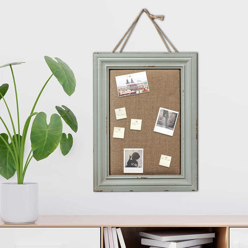 SOFE Cute Linen Small Bulletin Board, 15.7×12 Inches Decorative Cork Board with Blue Frame for Home Office School